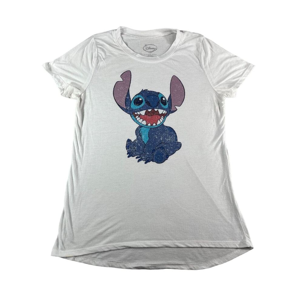 Disney Shirt Womens Large White Stitch Crew Neck Graphic Tee Disneyland Parks